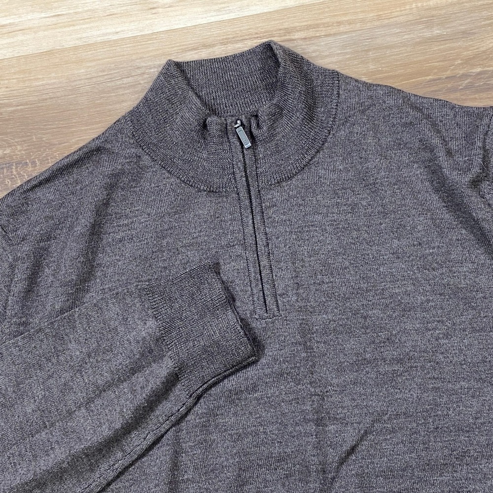Joseph & Lyman Quarter Zip Mens L Minimalist Italian Merino Wool Pullover Grey
